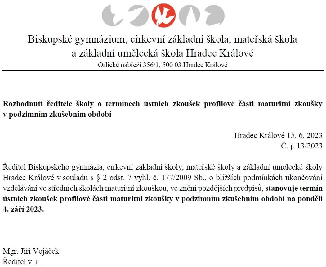 Podzimní termín maturitních zkoušek